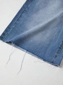 Y2K Streetwear Mid-Waist Distressed Frayed Denim Shorts, Casual Knee-Length Bermuda Shorts With Pocket Detail For Summer - 湖藍色 - 查看 3