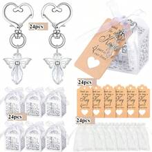 Zestaw upominkowy na chrzest 48 szt./144 szt./24 szt./72 szt., brelok z aniołem stróżem w pudełku prezentowym, w tym 48 uroczych breloków z aniołami, 48 pudełek prezentowych i 48 kartek z podziękowaniami, kryształowy wiszący brelok, odpowiedni na chrzest, wieczór panieński, wesele, przyjęcie urodzinowe - niebieski/różowy - Wielokolorowe - Zobacz 20