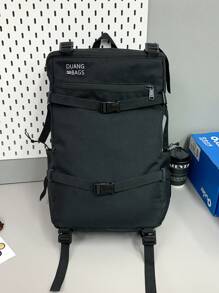 1pc Black Nylon Casual Sports-Style Drawstring Backpack, Large Capacity, Foldable, Water-Resistant, Multi-Pockets, Zipper Closure, Suitable For Men, Outdoor Activities, Travel, Commuting, Holiday, School/Graduation Gift Bags For Holiday