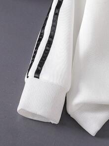 青少年男孩卡通图案印花保暖圆领运动衫和撞色腰带慢跑裤套装 - 白色 - 查看 4