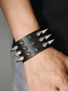 1 pieza Brazalete de puño cuadrado con remaches de estilo punk, accesorio unisex personalizado para fotografía callejera, discoteca de Halloween, minimalista de pulsera adecuado para uso diario y como regalo