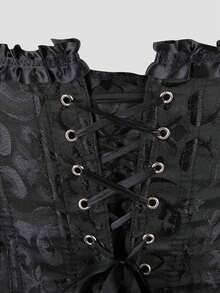 大码女式花卉提花束身胸衣上衣，露背无肩带抹胸上衣，适合派对穿着，黑色夏季款 - 黑色 - 查看 4