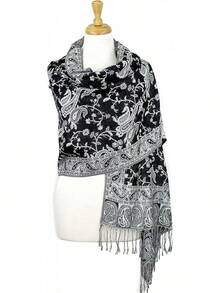 Paisley Pashmina Scarf For Women PASKMLNA - #24Negro/Whtie - View 3