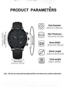 SOKI SOKI 1 Set Men's Quartz Watch With Calendar Function, Zinc Alloy Case And PU Strap, Round Dial, Electronic Movement, Pointer Display, Includes Pendant Necklace, Bracelet And Ring, Suitable For Daily Wear, Birthday Gift, Party, Holiday Gathering, Ideal Gift For Yourself Or Friends. No Packaging Box Included. - Black - View 8