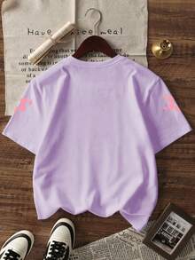 3 件套女童幼儿休闲印花圆领短袖 T 恤，夏季儿童服装 - 引人注目的 T 恤为每个孩子带来欢乐和幸福！ - 紫色 - 查看 7