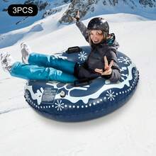 3PCs Snow Tubes For Sledding Heavy Duty, Portable Snow Sleds For Kids And Adult, 40 Inches PVC Ski Circle, Inflatable Snow Sled - Blue and White - View 4