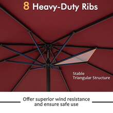 Outdoor Patio Umbrella Modern Table Umbrella W/8 Heavy Duty Ribs Sun-Proof - Burgundy - View 7