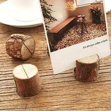 Wooden Table Card Holder Stand Number Place Name Menu Wedding Party Decor - Brown - View 5