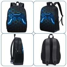 3件套儿童背包，16.5英寸书包，带手提包和铅笔盒，适合小学、初中和高中学生 - 遊戲霓虹 - 查看 4