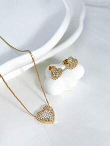 KIT Necklace + Heart Earring In Zirconia For Women, Delicate In 925 SILVER, 18K GOLD - Gold - View 2
