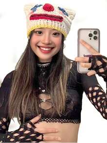 1 件男女通用手工编织小丑风格便帽，有趣独特的街头嘻哈 Y2K 帽 - 小丑 - 查看 12