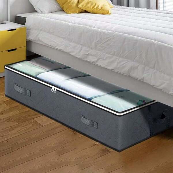 1pc, Under Bed Storage Bags With Clear Window, Large Capacity Underbed Storage Containers With Reinforced Handles, Clothes Storage Bins Foldable Closet Organizers For Blanket, Clothing, Pillows, Comforters And Quilts Decorations Decor Festival Decor Room Decor Home Decor Decor Bedroom Decorbedroom