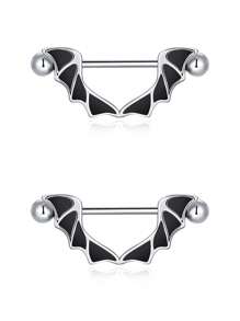 2pcs Nipples Rings For Women Stainless Steel Nipple Piercing CZ Heart Wing Barbell Nipple Rings Set Tongue Rings Set CZ Nipple Jewelry Cute Nipple Body Piercing Jewelry Gift