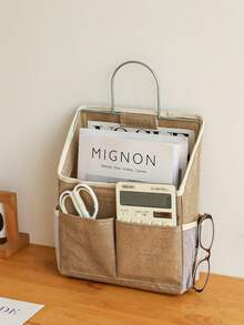 亚麻吊篮带金属框架和挂钩，大容量收纳零食、玩具、杂物、衣物，居家、宿舍、返校必备 - 彩色 - 查看 7