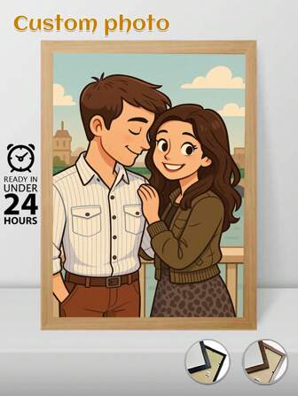 1 Pc, Optional Frame, Custom Canvas Painting, Couple Portraits, Cartoon Style, Custom Couple Paintings, HD Printing, Preserving Memories, Saving Beautiful Moments, Birthday Party, Anniversary, Unique Perfect Art Gift