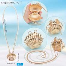 7pcs Mermaid Jewelry Set Seashell Starfish Necklace Bracelet Mermaid Costume Accories Pearl Collar Bib Pendant Necklace Hair Clip Crossbody Bag For Christmas Women Sea Beach - as pic - View 6