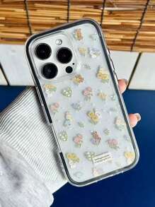 Bunnies 2-in-1 süße kleine Kaninchen & Blumen Design Handyhülle, weiche transparente Schutzhülle geeignet für iPhone 16 Pro Max, 15, 14 Pro, 13 Pro