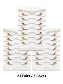 7/14/21 Pairs Brown Natural Look Corner False Eyelashes, Transparent Band, Soft & Fluffy Cat Eye End Eye Elongated False Eyelashes Naturally Half-Eye Cross Reusable Lashes