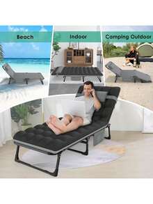 Cama plegable portátil para acampar(182 x 62 cm): catre ajustable multifuncional, apto para acampadas al aire libre y uso en interiores. Incluye antifaz y tapones para los oídos. - Negro - Ver 7