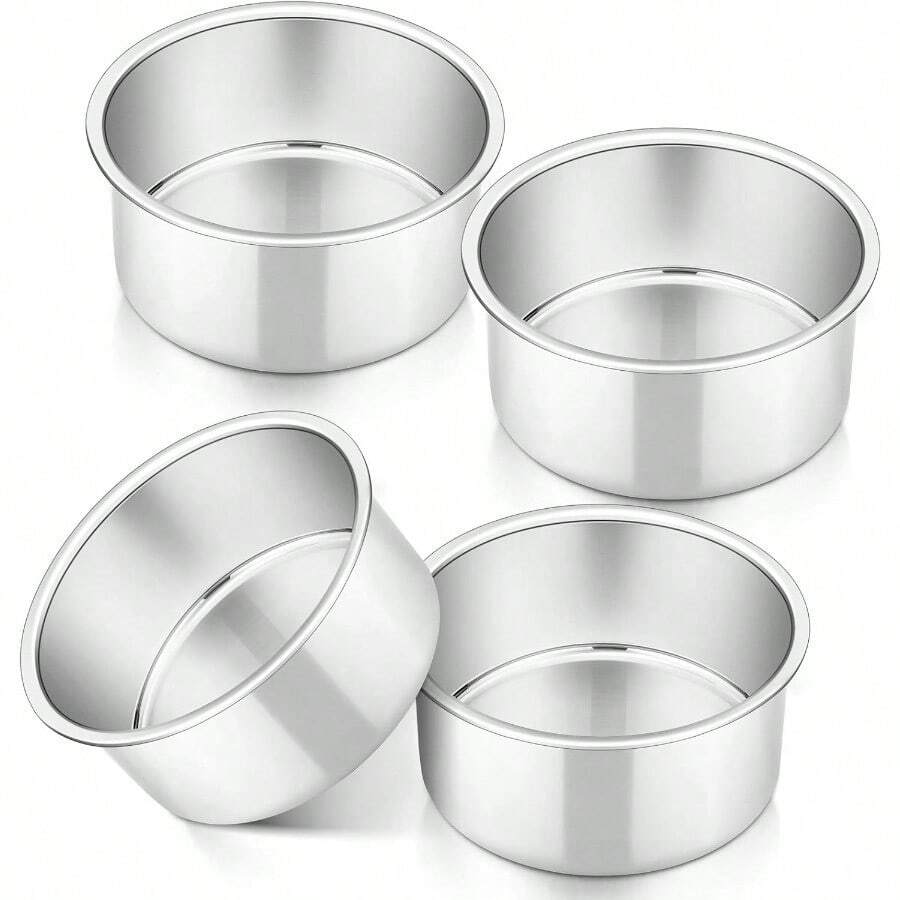 Cake Pan Set Of 4 Stainless Steel Baking Round Cake Pans Tins Bakeware For Birthday Wedding Leakproof And Easy Clean Mirror Finish And Easy Releasing 4 Inch - Bạc - Xem 1