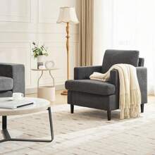 Poltrona in stile Mid-Century, moderna poltrona in lino per il soggiorno, comode poltrone da lettura imbottite per la camera da letto, poltrona singola con gambe in legno, poltrona laterale con cuscino.