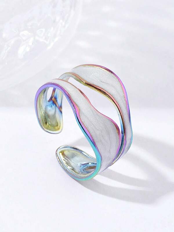 1 Piece Elegant White/Green/Titanium Steel Open Ring, Irregularly Shaped Adjustable Ring For Men