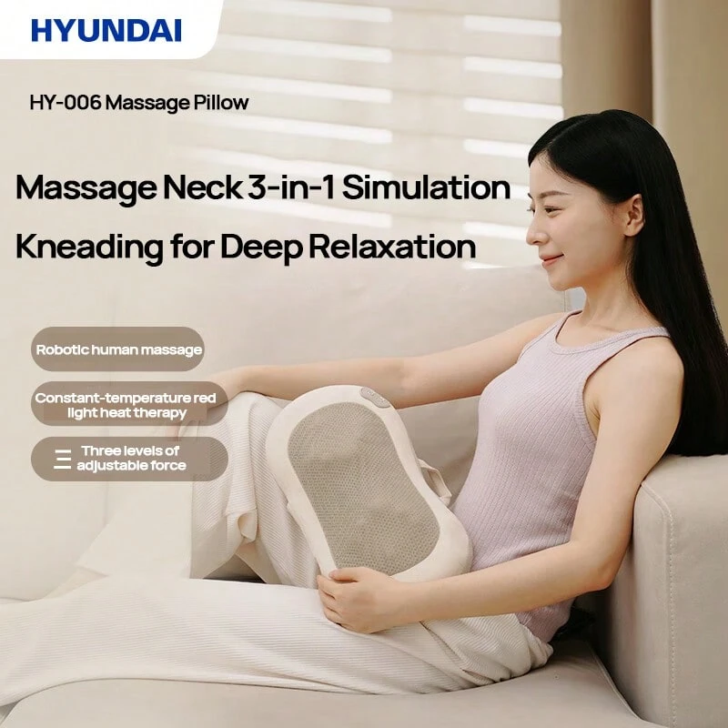 HYUNDAI 颈椎按摩枕 HY-006 M型人体工学设计 多级加热缓解僵硬疼痛 肩颈腰背部按摩 智能定时保护