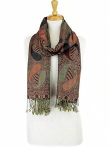 Bufanda de pashmina de paisley para mujeres PASKMLNA - A18-22 Gris moca - Ver 4