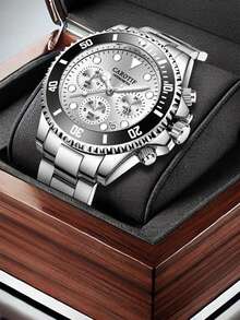 新款男士商务简约夜光钢带时尚多功能日历石英表