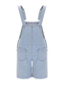 Men Denim Bib Overalls Shorts Adjustable Straps Front Pocket Romper Ripped Jeans Jumpsuit - Baby Blue - View 7