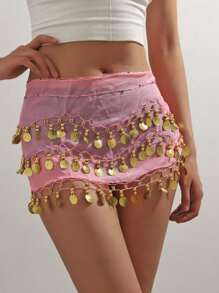 1pc Belly Dance Waist Chain Costume, Metal Mesh Waist Skirt Accessory, Coin Waist Belt For Dance, Boho Style