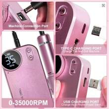 duofu Molinillo De Uñas Eléctrico Portátil De Alta Velocidad, Kit De Máquina De Manicura De Bolígrafo De Archivo De Uñas De Perforación De Uñas Recargable De 35000 Rpm Con Una Batería De Larga Duración De 10 Horas De Vida Útil, Juego De Máquina Removedor De Esmalte De Uñas Y Cutícula Profesional, Equipo De Pulido De Uñas Y Herramienta De Arte De Uñas Para Salón De Uñas Acrílico Y Uso Casero