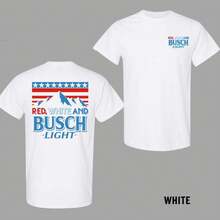 Red White And Busch Light 2 Sided T-Shirt, 4th Of July Merch, Patriotic Drinking Shirt, Casual Streetwear Top, Graphic Tee For Men, For Women - 白色 - 查看 1