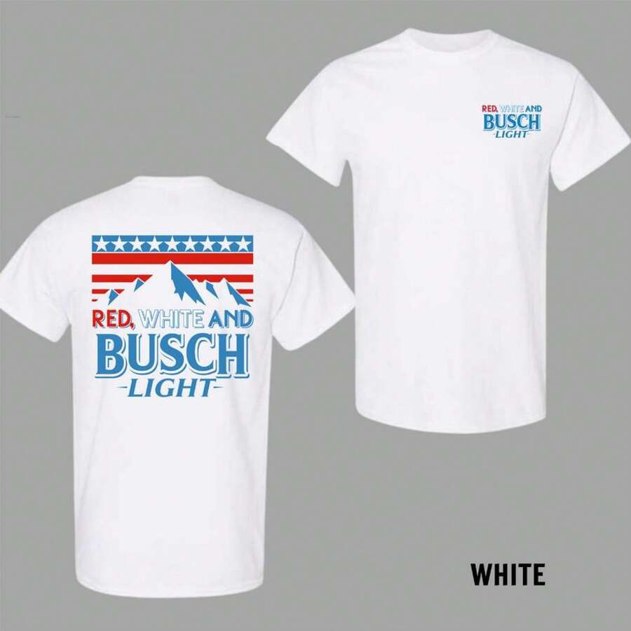 Red White And Busch Light 2 Sided T-Shirt, 4th Of July Merch, Patriotic Drinking Shirt, Casual Streetwear Top, Graphic Tee For Men, For Women - 白色 - 查看 1