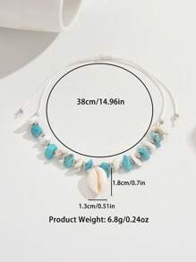1 peça de tornozeleira de camada dupla essencial para praia e verão, cor azul e branca, fresca e charmosa com elementos de estrelas do mar e conchas, acabamento delicado e uso confortável