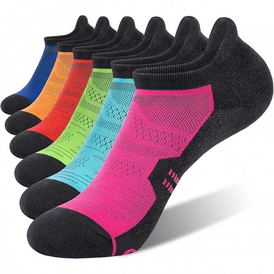 6 Pack Women's Ankle Running Socks Cushioned Low Cut Tab Athletic Socks Popular Comfortable - 黑色多色 - 查看 1