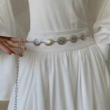Bohemian Style Oval Embossed Metal Chain Belt For Women Elegant And Versatile - 銀色 - 查看 2