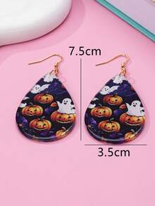 1 对时尚万圣节亚克力吊坠耳环，带有南瓜和幽灵图案，适合日常佩戴