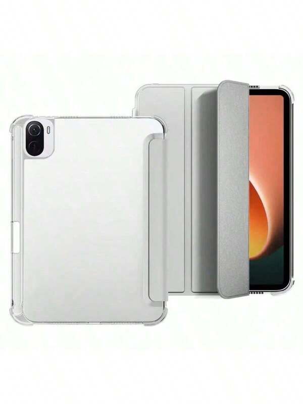 1pc Elegant Acrylic Transparent Crystal Clear Protective Case With Tri-Fold Stand, Compatible With IPad, Support Sleep/Wake, In Light Grey Color