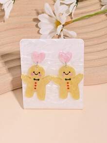 1 对可爱透明姜饼人亚克力吊坠耳环，适合女性日常或派对佩戴，很棒的圣诞礼物