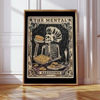 1pc Bakery Wall Art Skull Cooking Poster & Mystic Bakery Tarot Prints, Funny Kitchen Quote Canvas, Baker Gift Idea, Vintage Cooking Art Print For Wall Decor, Dorm Room Decor, Party Decoration & Best Gift Choice (Frameless Print)