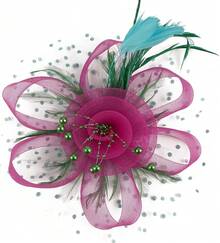 Derby Fascinators Women High Tea Party Hat Wedding Cocktail Flower Headware With Mesh And Feathers - Rose & Green - View 2