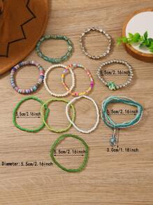 11 Peças/Conjunto Pulseira Elástica Multicamadas de Mulher com Contas, Pulseira Elegante e da Moda para Uso Diário
