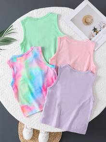 4pcs/Set Kids Capybara Print Round Neck Tank Top, Casual, Sporty, Outdoor Wear For 3-7 Years Old