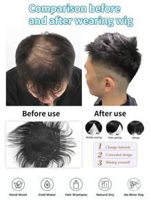 Men Short Toppers Hairpiece Hair Extensions (Natural Black) For Covering White Loss Hair Thinning Hair (Natural Hair)
