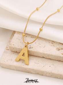 1 pieza Collar de acero inoxidable simple con inicial del alfabeto A-Z para mujer, colgante de letra, collar de joyería, regalo de cumpleaños y Día de San Valentín, apto para uso diario