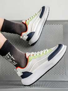 Men's Sneakers 2025 Summer New Breathable Mesh Shoes, PU Leather & Mesh Patchwork Thick Sole Shock Absorbing Chunky Sneakers, Classic Style Casual Outdoor Running Sneakers For Youths, Street Fashion Wear, Parties, Holidays, Slip Resistant Odor Resistant Comfortable Shoes For Spring, Summer And Autumn