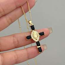 Collana con pendente a croce nera, stile gotico punk, placcata in rame con CZ, gioiello religioso personalizzato per donne, adatto per uso quotidiano o come regalo per festival