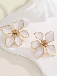 1 Pair Oil Drip Flower Stud Earrings, Elegant Women's Versatile Earrings For Vacation, Festivals