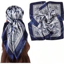 35 Inches Silk Head Scarf-Satin Hair Scarves Silk Bandana Scarf Headscarf For Women's Fashion Scarveshalloween - 佩斯利花紋 - 海軍藍 - 查看 12
